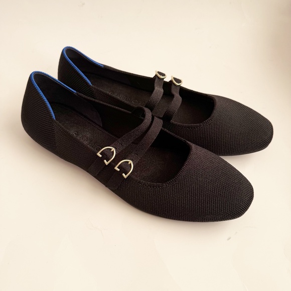 Rothy's The Double Buckle Mary Jane Black Flats Size 9 - Picture 1 of 7